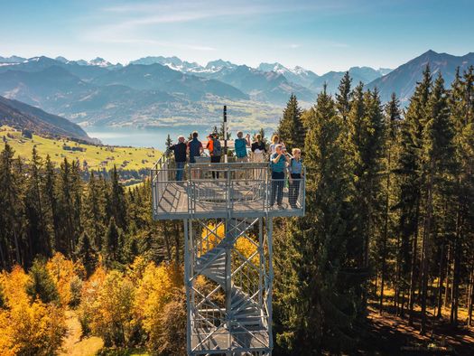 Aussichtsturm Blueme in Sigriswil im Herbst mit Blick auf den Thunersee